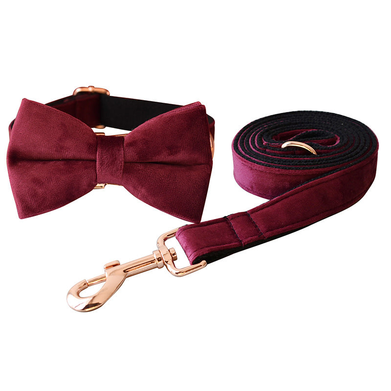 KFX-9428669 Velvet Dog Collar with Bow Knot - Adjustable Leash Set for All Breeds