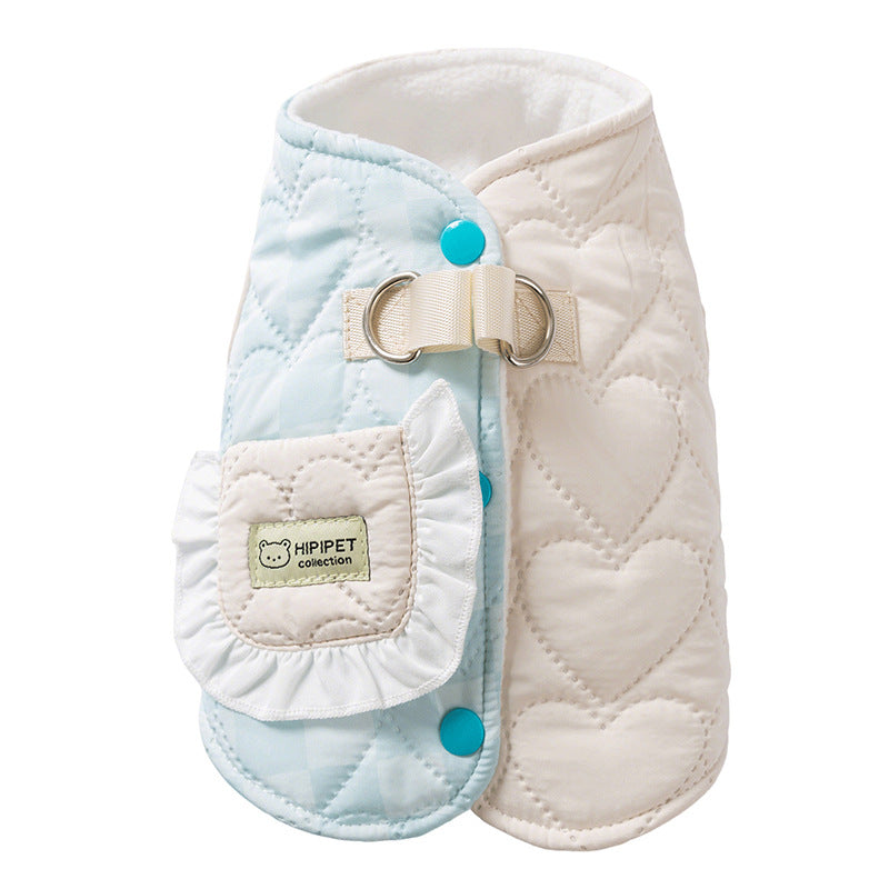 KFX-9431229 Heart-Shaped Checkered Pocket Vest for Pets – Warm Cotton-Padded Dog and Cat Clothes for Autumn/Winter