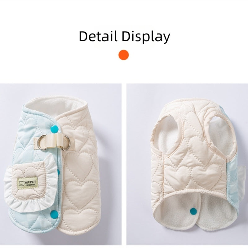 KFX-9431229 Heart-Shaped Checkered Pocket Vest for Pets – Warm Cotton-Padded Dog and Cat Clothes for Autumn/Winter