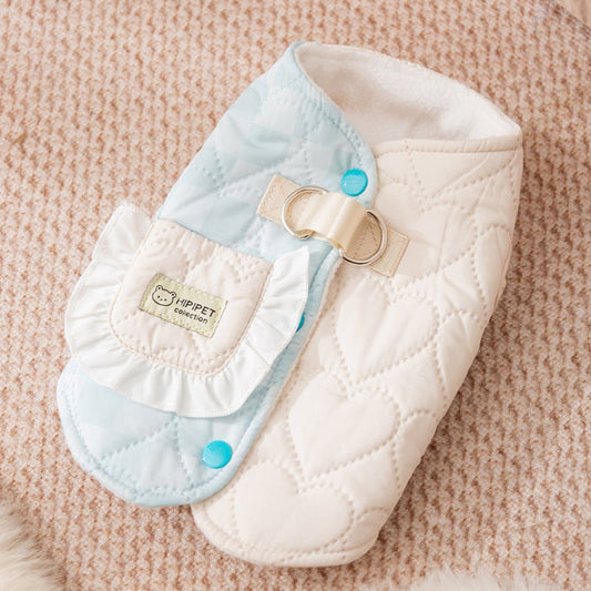 KFX-9431229 Heart-Shaped Checkered Pocket Vest for Pets – Warm Cotton-Padded Dog and Cat Clothes for Autumn/Winter