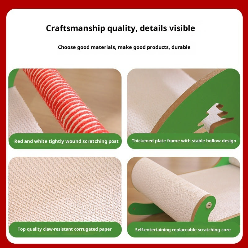 KFX-9432637 Christmas Sled Corrugated Paper Cat Scratcher Bed for Self-Entertainment