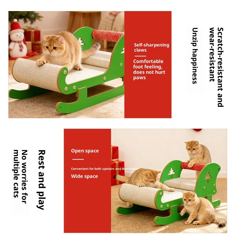 KFX-9432637 Christmas Sled Corrugated Paper Cat Scratcher Bed for Self-Entertainment