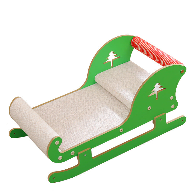 KFX-9432637 Christmas Sled Corrugated Paper Cat Scratcher Bed for Self-Entertainment