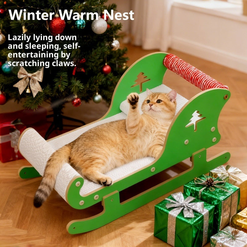KFX-9432637 Christmas Sled Corrugated Paper Cat Scratcher Bed for Self-Entertainment
