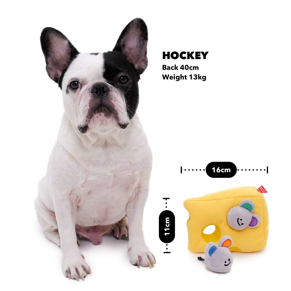 KFX-9433277 Interactive Plush Cheese Mouse Dog Toy for Intelligence Training and Dental Care