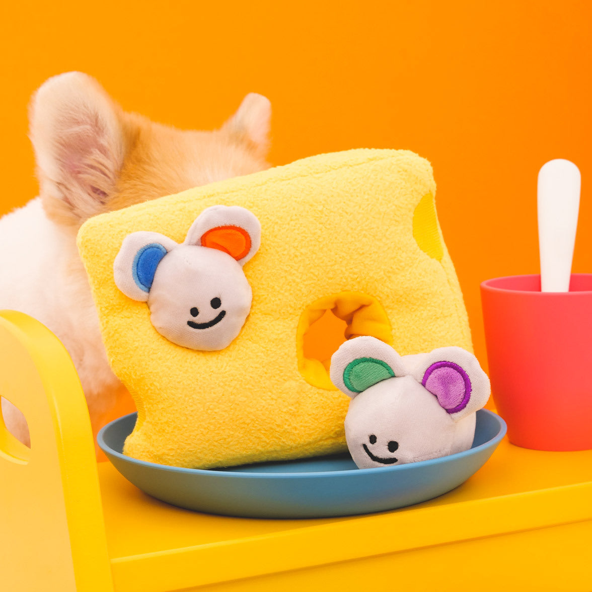 KFX-9433277 Interactive Plush Cheese Mouse Dog Toy for Intelligence Training and Dental Care