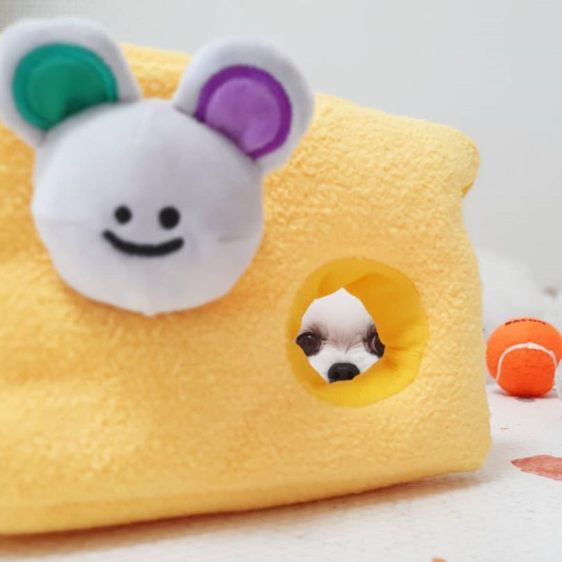 KFX-9433277 Interactive Plush Cheese Mouse Dog Toy for Intelligence Training and Dental Care