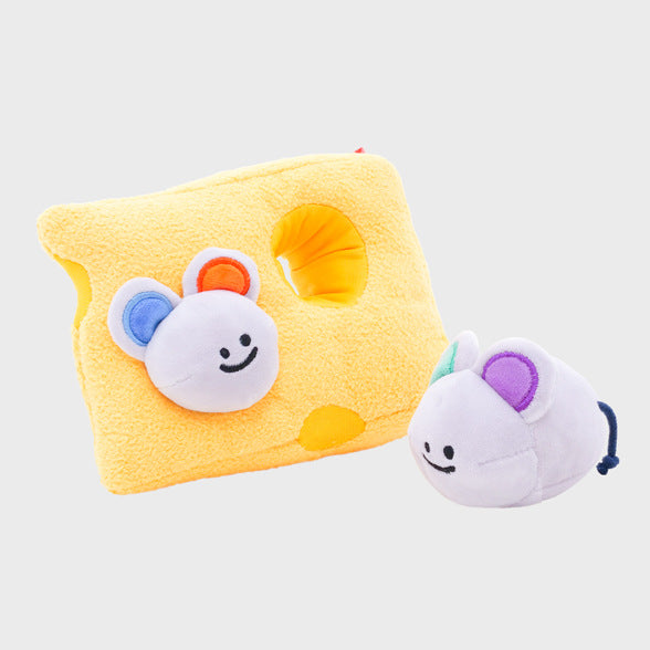 KFX-9433277 Interactive Plush Cheese Mouse Dog Toy for Intelligence Training and Dental Care