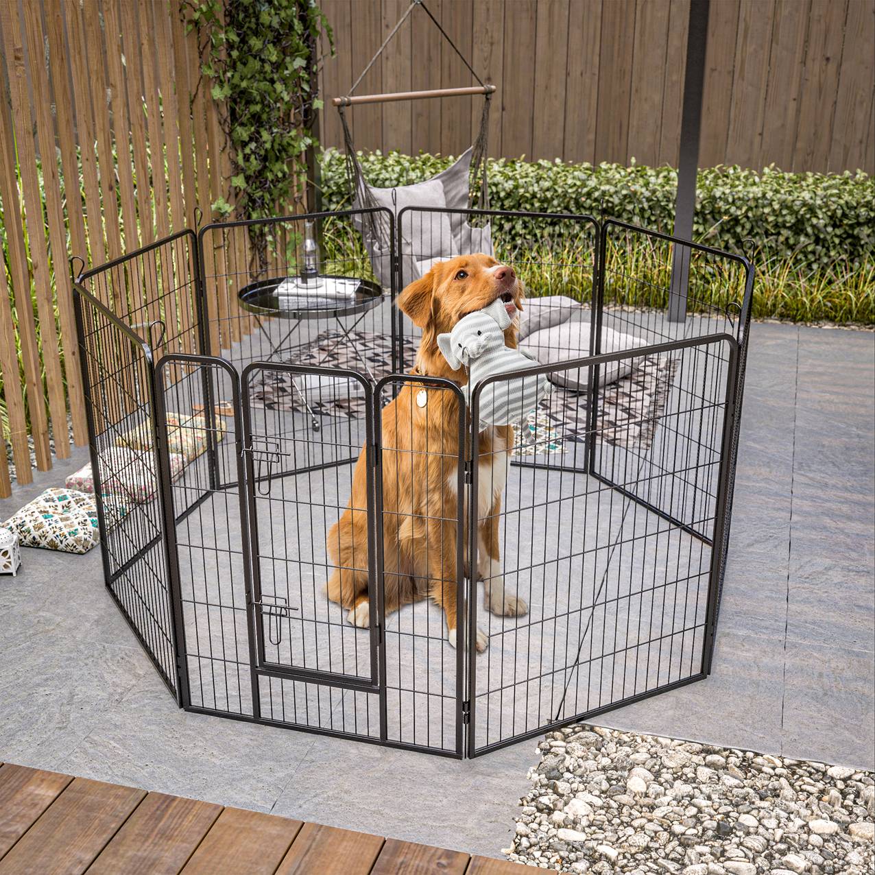 KFX-9434045 Outdoor Dog Playpen for Large and Medium Pets - Heavy Duty Metal Dog Fence with Secure Design