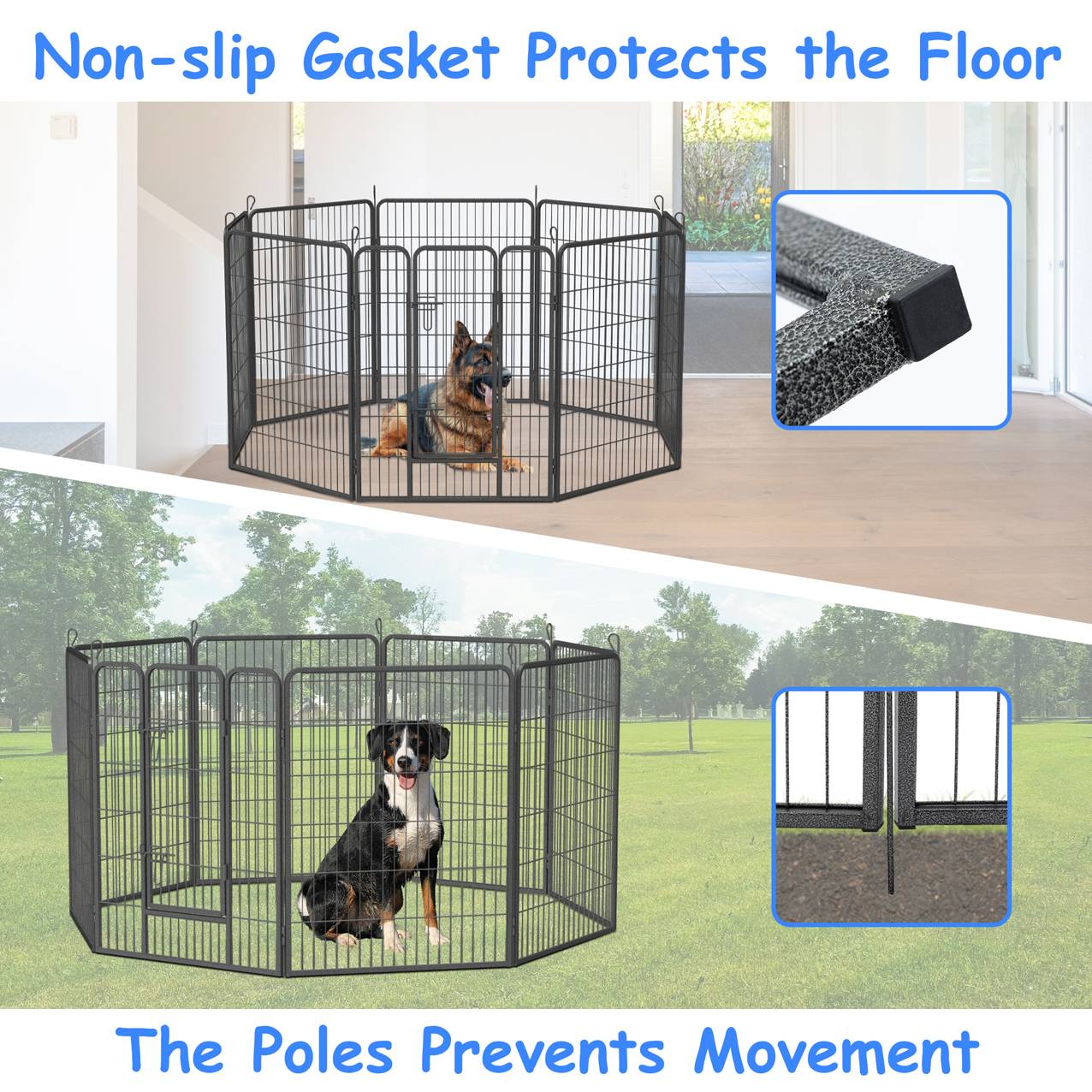 KFX-9434045 Outdoor Dog Playpen for Large and Medium Pets - Heavy Duty Metal Dog Fence with Secure Design
