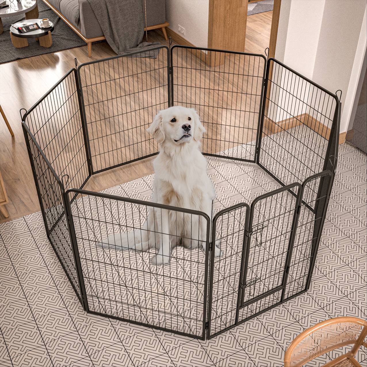 KFX-9434045 Outdoor Dog Playpen for Large and Medium Pets - Heavy Duty Metal Dog Fence with Secure Design
