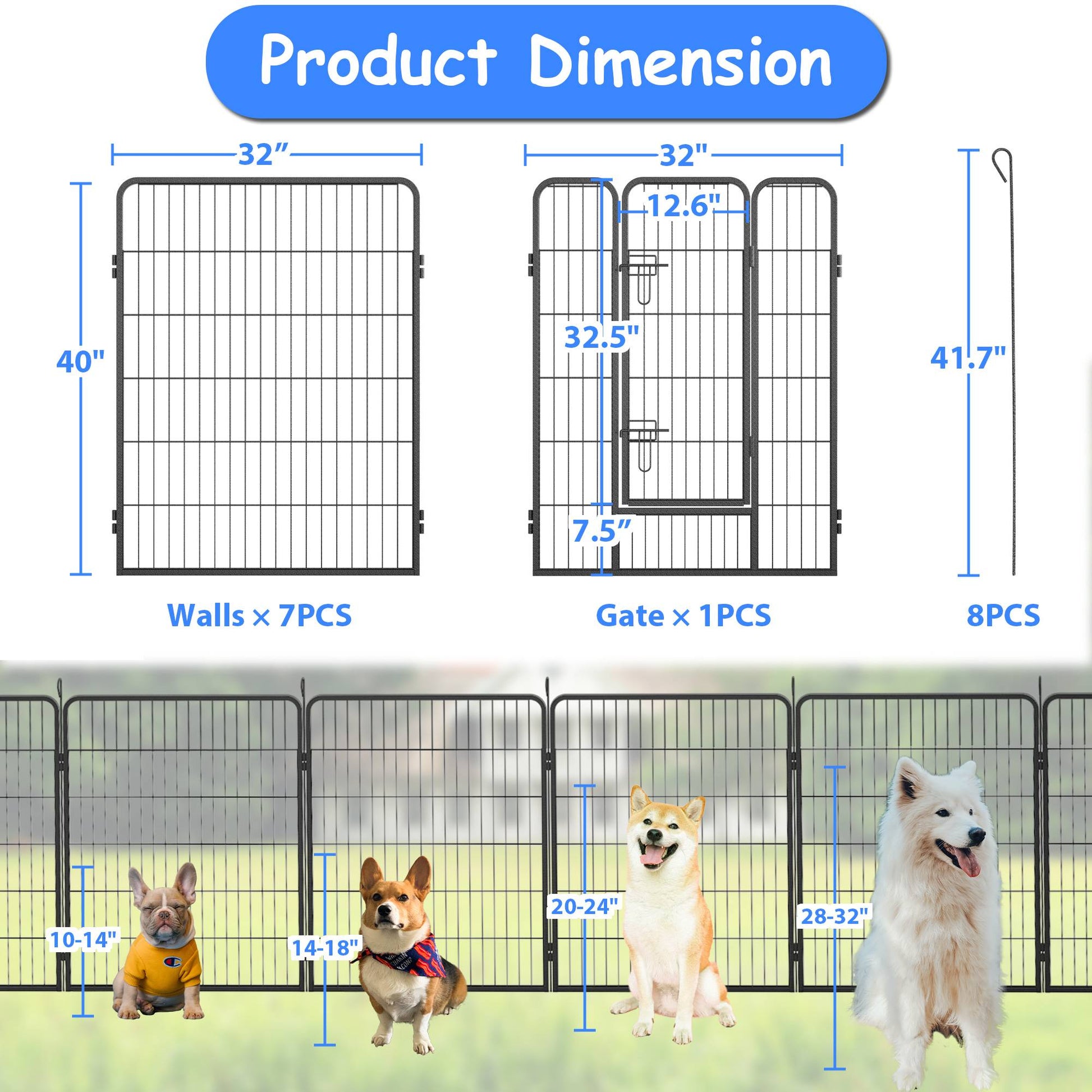 KFX-9434045 Outdoor Dog Playpen for Large and Medium Pets - Heavy Duty Metal Dog Fence with Secure Design