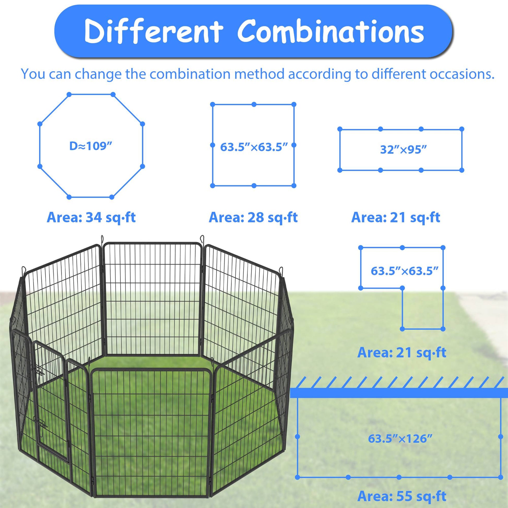 KFX-9434045 Outdoor Dog Playpen for Large and Medium Pets - Heavy Duty Metal Dog Fence with Secure Design