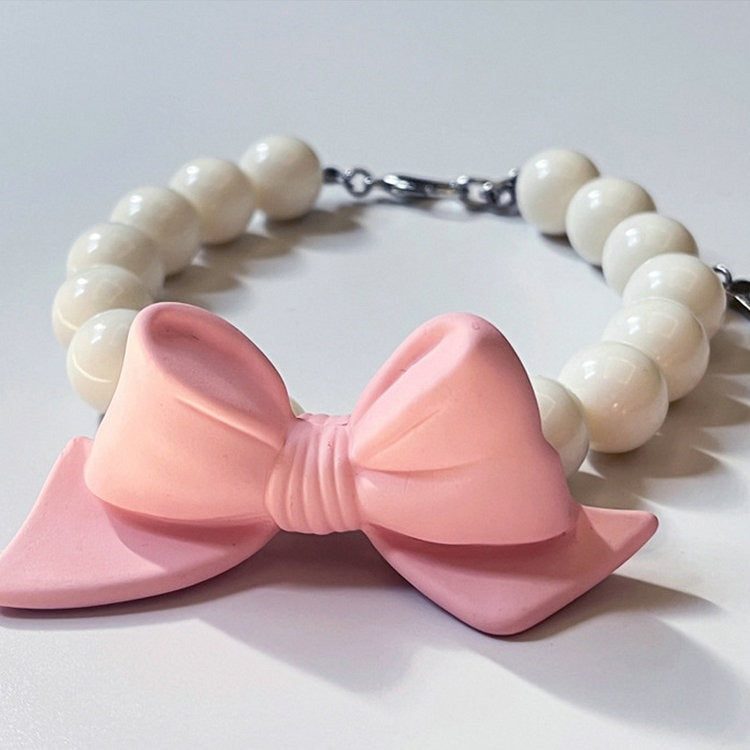 KFX-9434429 Monochrome Princess Style Cat Collar with Bow - Adjustable Size S, M, L