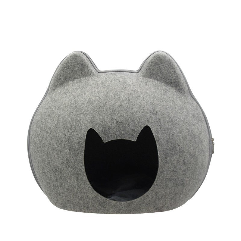 KFX-9436477 Enclosed Cat House with Litter Space - Soft Felt Design in Gray, Pink, Brown