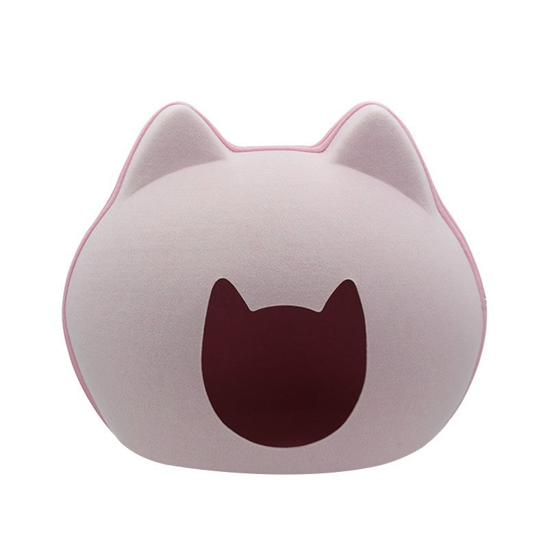KFX-9436477 Enclosed Cat House with Litter Space - Soft Felt Design in Gray, Pink, Brown