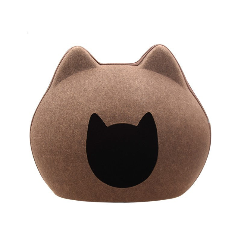KFX-9436477 Enclosed Cat House with Litter Space - Soft Felt Design in Gray, Pink, Brown