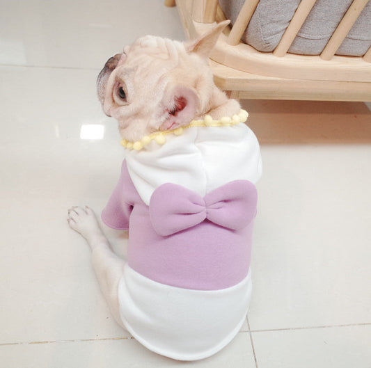 KFX-9437501 Purple Fleece Bow Sweater for Dogs - Autumn and Winter Stylish Apparel, Sizes S to XL