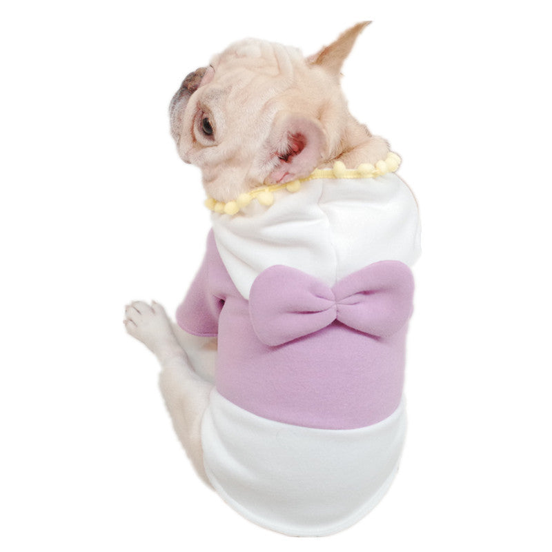 KFX-9437501 Purple Fleece Bow Sweater for Dogs - Autumn and Winter Stylish Apparel, Sizes S to XL