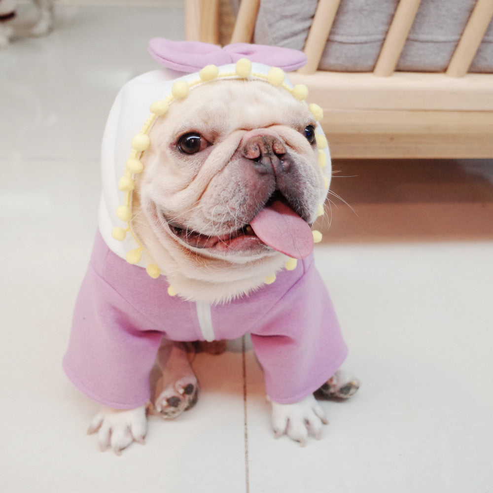 KFX-9437501 Purple Fleece Bow Sweater for Dogs - Autumn and Winter Stylish Apparel, Sizes S to XL