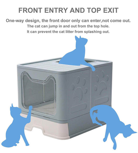 KFX-9438397 Extra Large Enclosed Cat Litter Box with Litter Catching Lid and Scoop for Big Cats