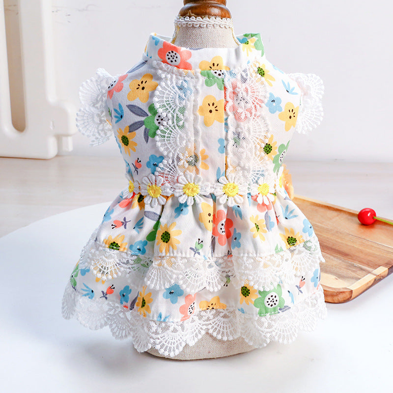 KFX-9438781 Princess Summer Floral Lace Dog Dress - Lightweight Polyester, Multiple Sizes Available