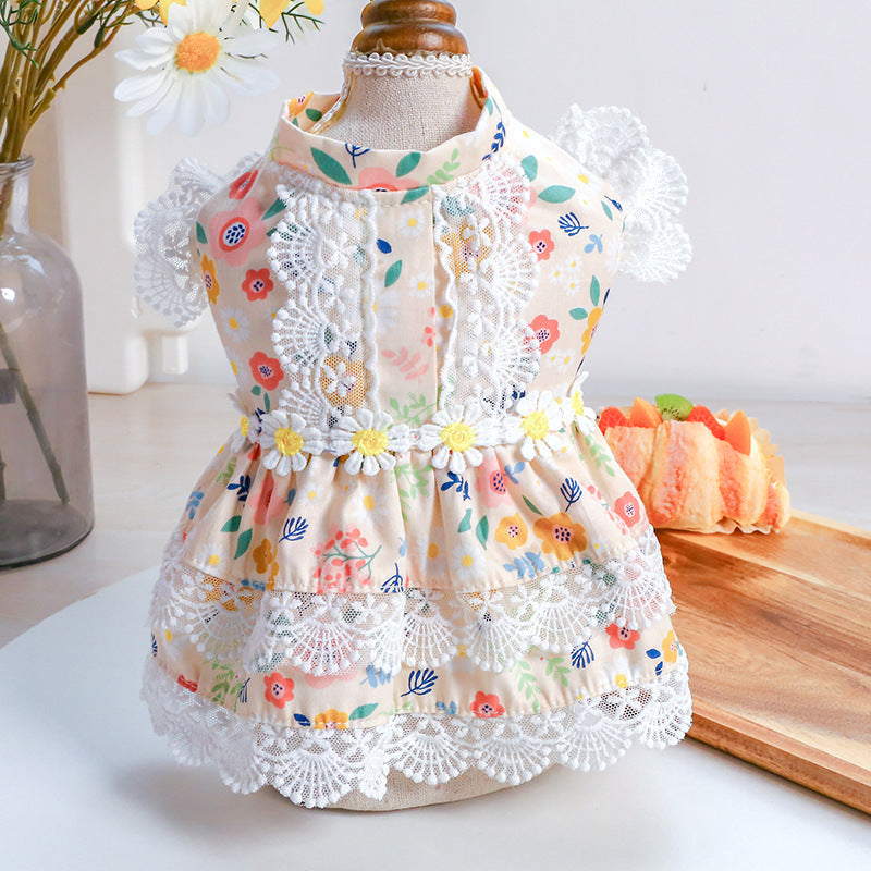 KFX-9438781 Princess Summer Floral Lace Dog Dress - Lightweight Polyester, Multiple Sizes Available
