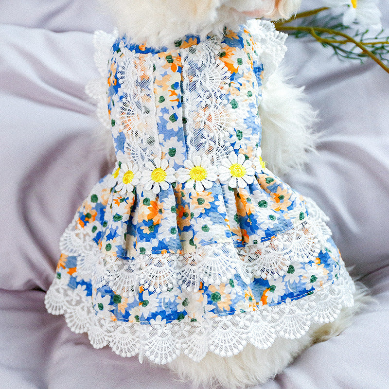 KFX-9438781 Princess Summer Floral Lace Dog Dress - Lightweight Polyester, Multiple Sizes Available
