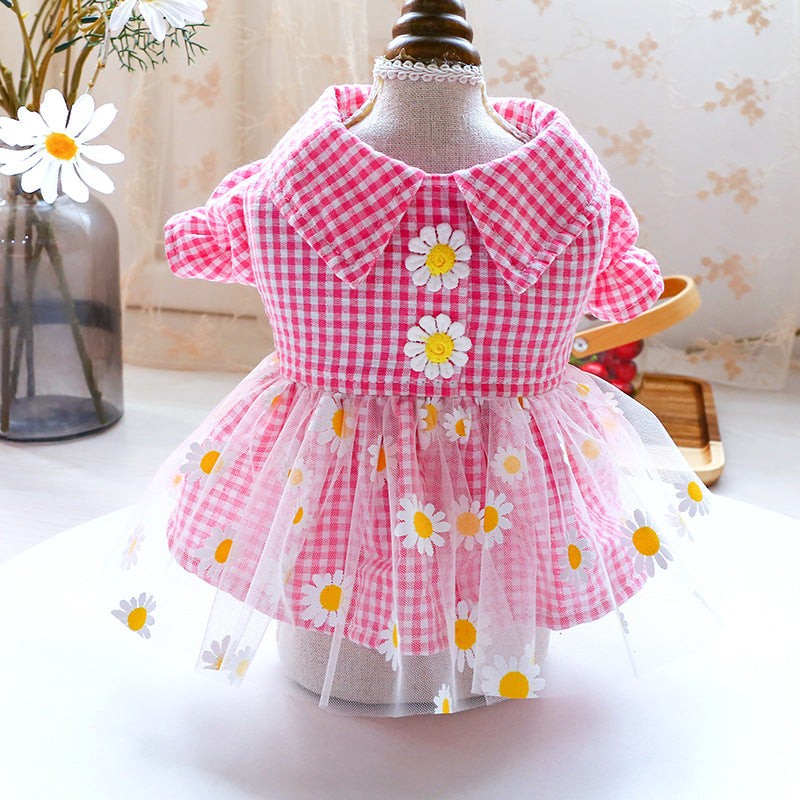 KFX-9438781 Princess Summer Floral Lace Dog Dress - Lightweight Polyester, Multiple Sizes Available