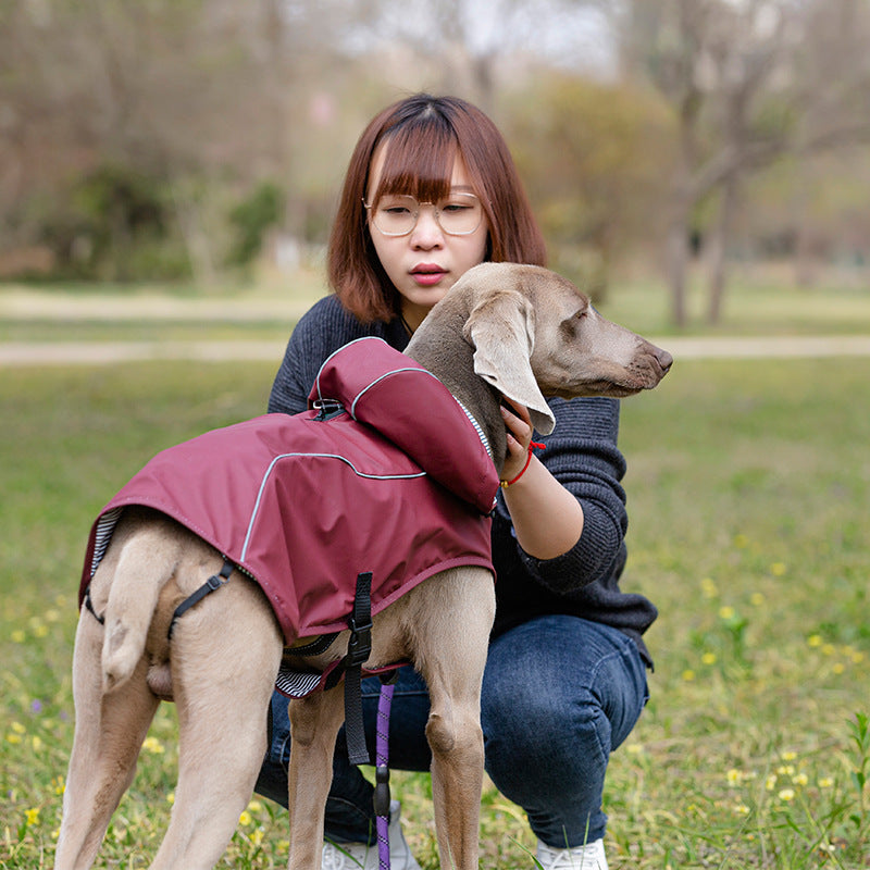 KFX-9440573 Portable PU Raincoat for Medium and Large Pets - Wine Red and Gold