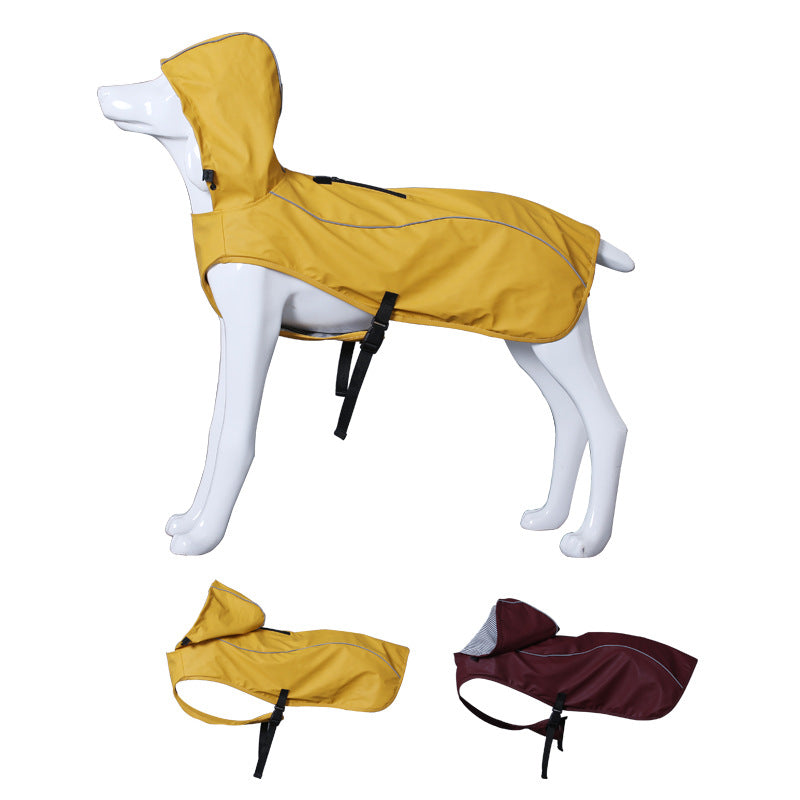 KFX-9440573 Portable PU Raincoat for Medium and Large Pets - Wine Red and Gold