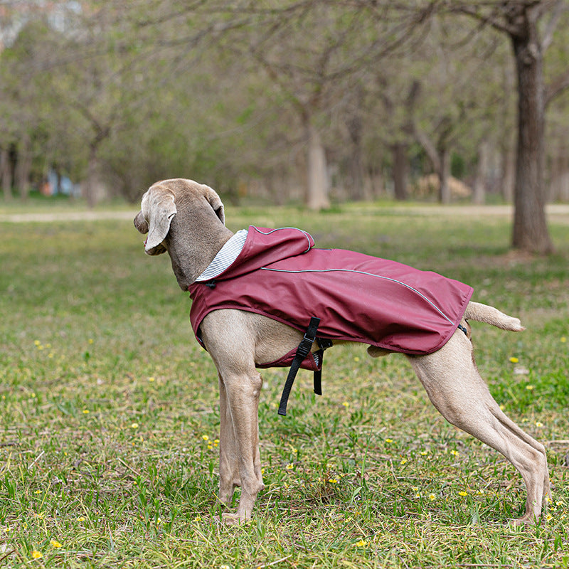 KFX-9440573 Portable PU Raincoat for Medium and Large Pets - Wine Red and Gold