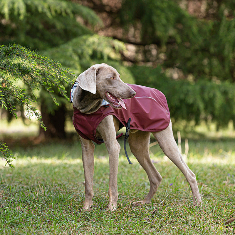 KFX-9440573 Portable PU Raincoat for Medium and Large Pets - Wine Red and Gold