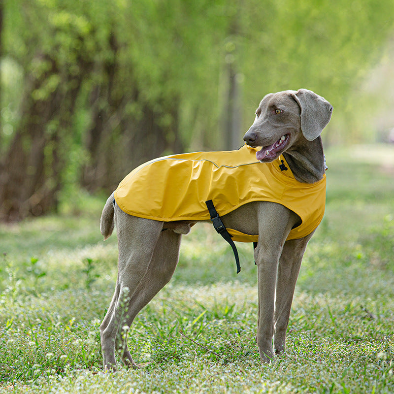 KFX-9440573 Portable PU Raincoat for Medium and Large Pets - Wine Red and Gold