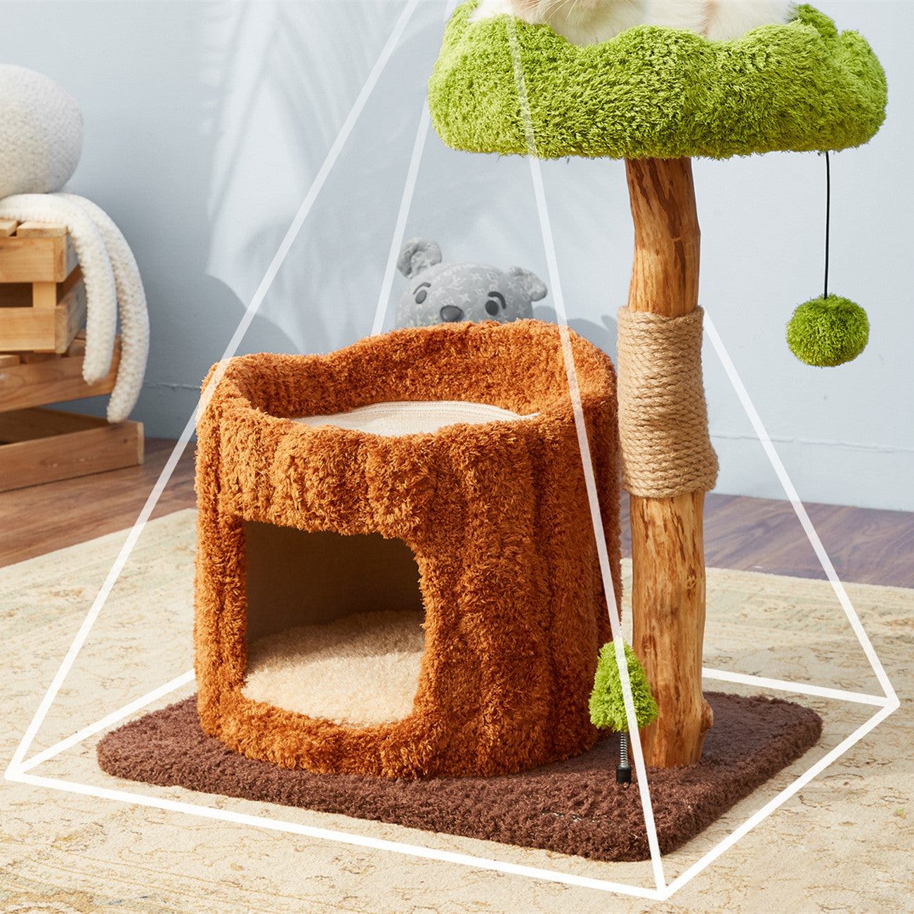 KFX-9441469 Solid Wood Cat Climbing Frame with Integrated Sisal Toy - Multi-Layer Tree House Design