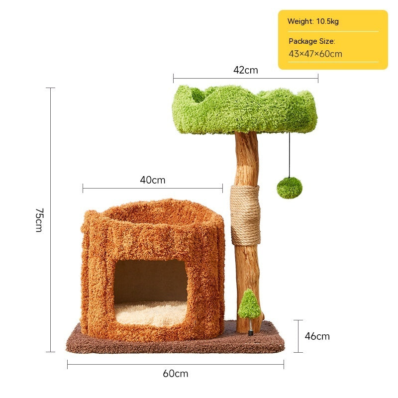 KFX-9441469 Solid Wood Cat Climbing Frame with Integrated Sisal Toy - Multi-Layer Tree House Design