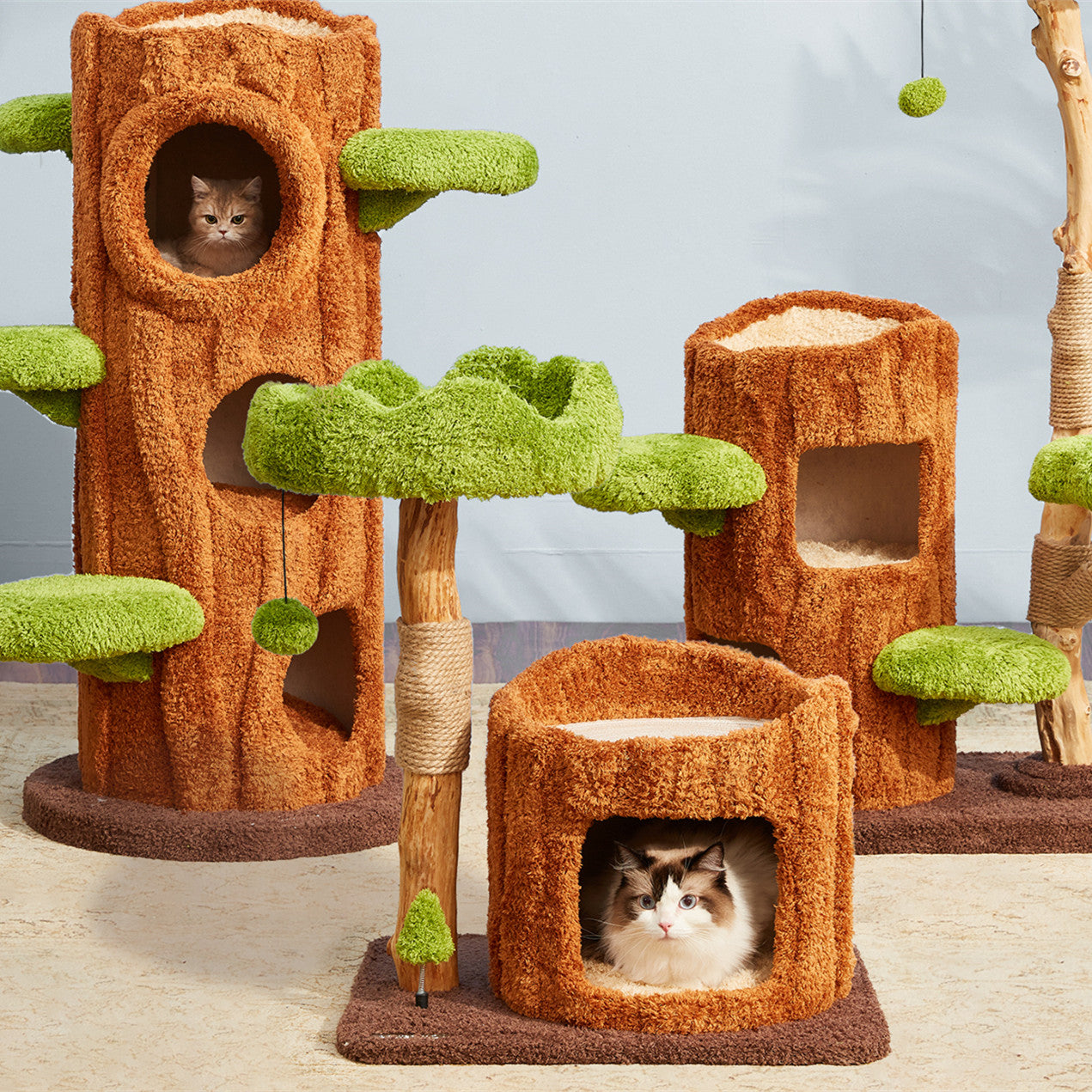 KFX-9441469 Solid Wood Cat Climbing Frame with Integrated Sisal Toy - Multi-Layer Tree House Design