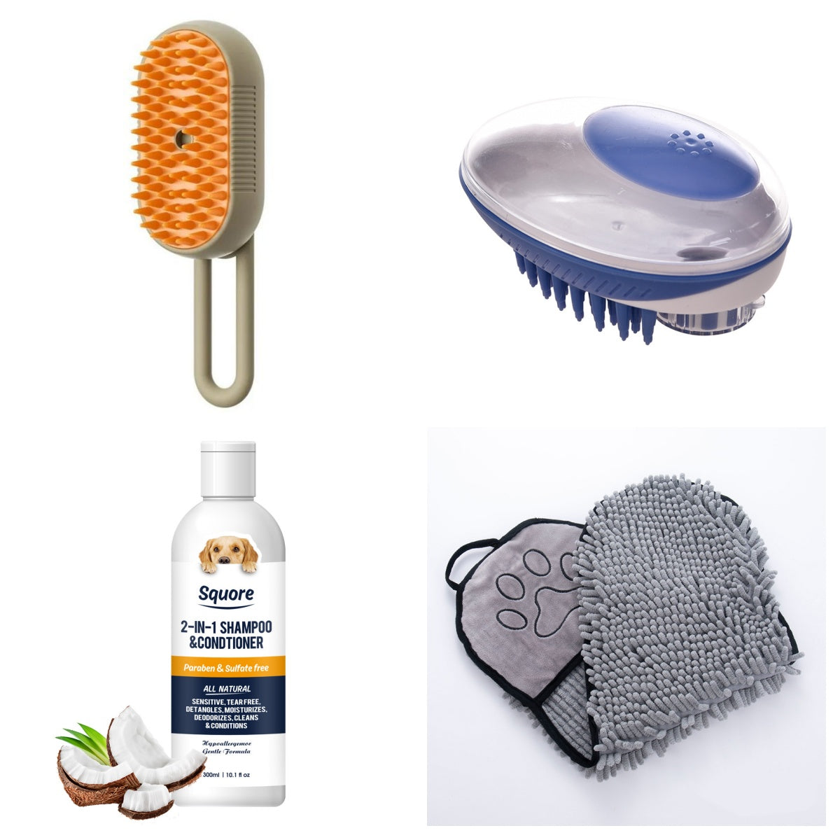 KFX-9443773 3-In-1 Electric Pet Massage Comb with Spray for Dogs and Cats, Grooming Brush Set with Body Wash and Towel