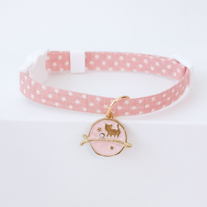 KFX-9445949 Cute Adjustable Dog Collar with Moon Design - Cloth Material in Various Colors