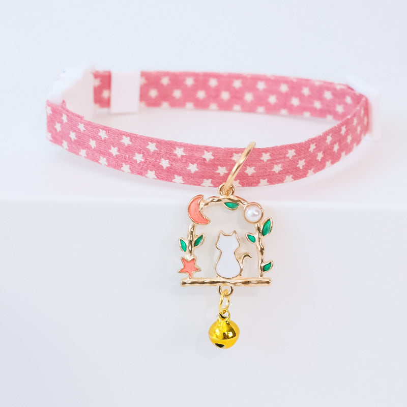 KFX-9445949 Cute Adjustable Dog Collar with Moon Design - Cloth Material in Various Colors