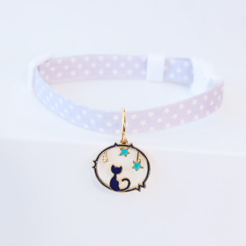 KFX-9445949 Cute Adjustable Dog Collar with Moon Design - Cloth Material in Various Colors