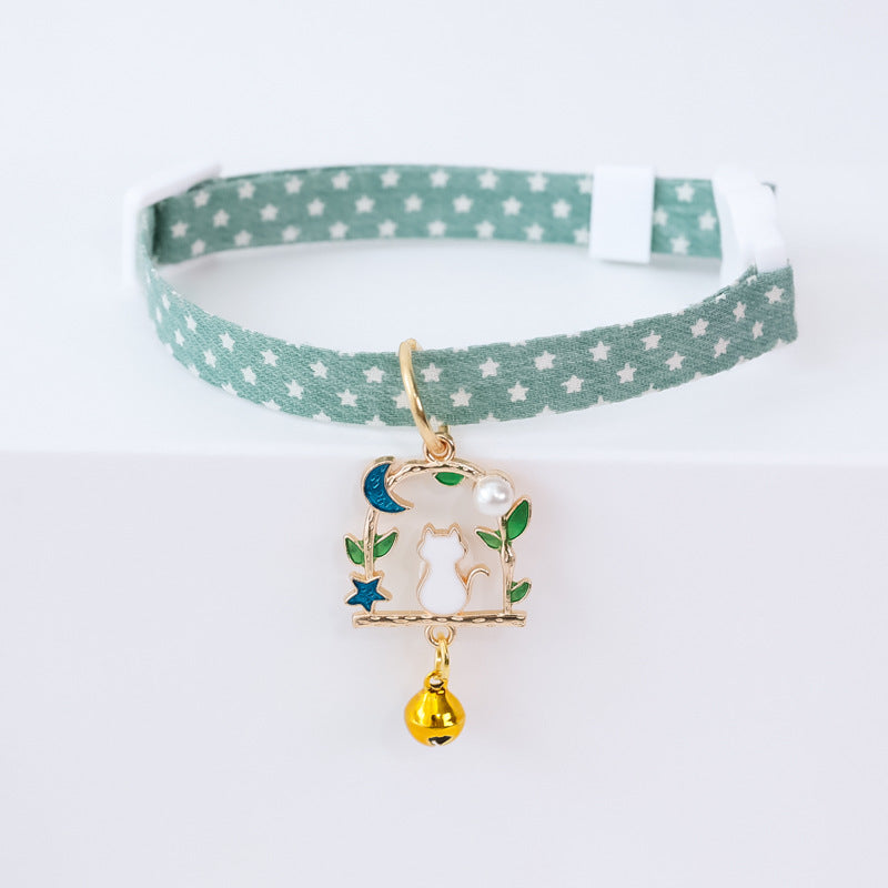 KFX-9445949 Cute Adjustable Dog Collar with Moon Design - Cloth Material in Various Colors