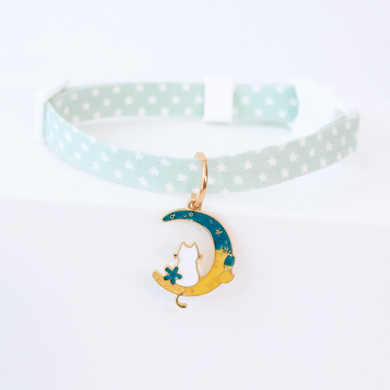 KFX-9445949 Cute Adjustable Dog Collar with Moon Design - Cloth Material in Various Colors