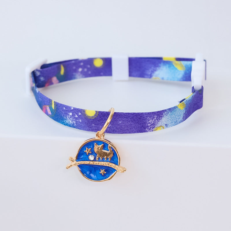 KFX-9445949 Cute Adjustable Dog Collar with Moon Design - Cloth Material in Various Colors