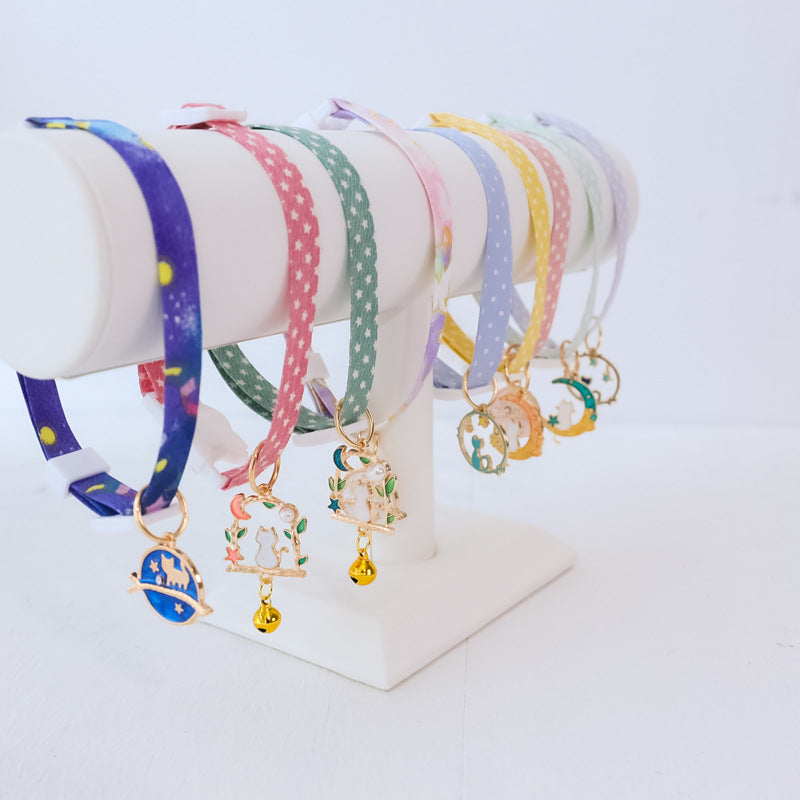 KFX-9445949 Cute Adjustable Dog Collar with Moon Design - Cloth Material in Various Colors