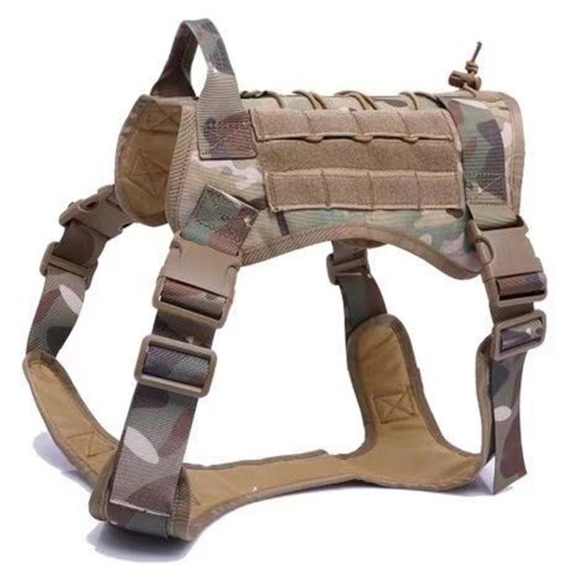 KFX-9447229 Tactical Large Dog Chest Harness – Adjustable Polyester Vest in Black, Green, Mud Color, CP Camouflage Sizes M, L, XL