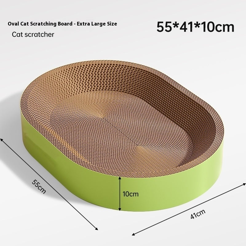 KFX-9447997 Corrugated Paper Cat Nest with Scratch Board - Oval Design in Green and Purple, 55cm Diameter