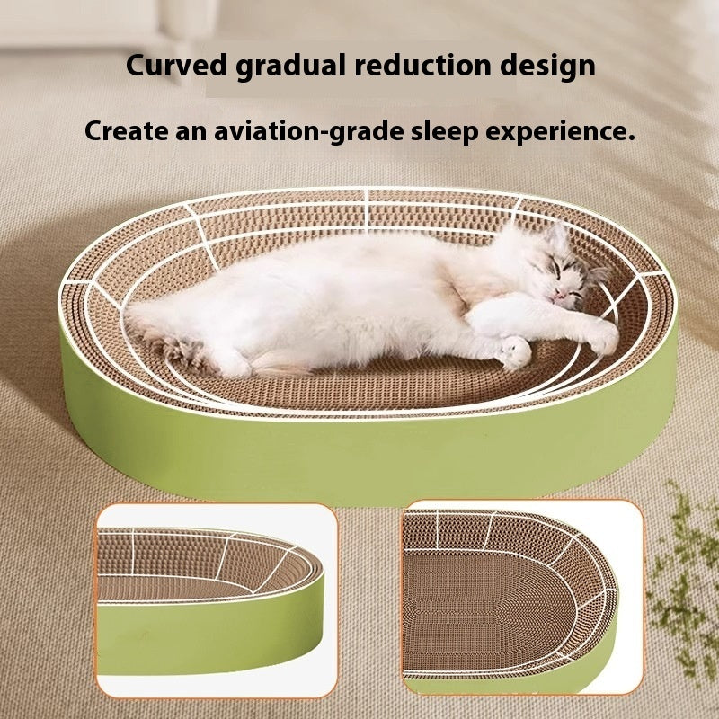 KFX-9447997 Corrugated Paper Cat Nest with Scratch Board - Oval Design in Green and Purple, 55cm Diameter