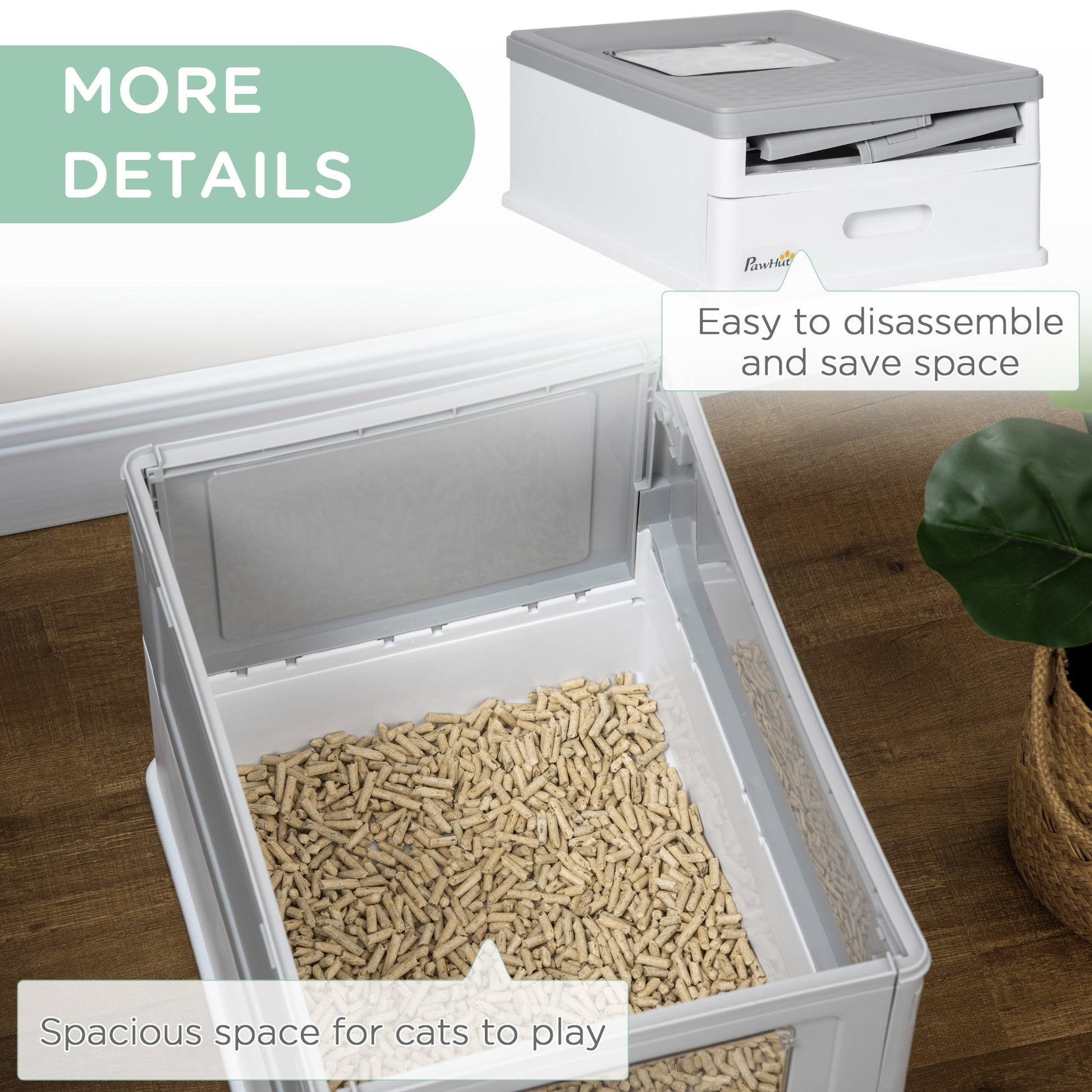 KFX-9449405 Fully Enclosed Cat Litter Box with Top Exit and Pull-Out Tray, Gray & White