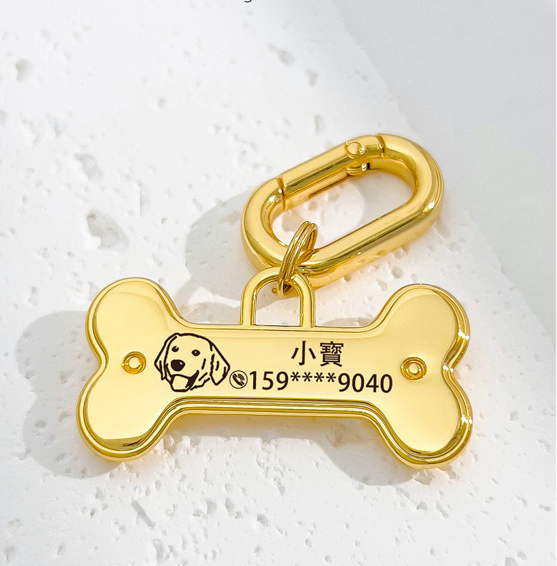 KFX-9449789 Engraved Gold Bone Dog Identification Tag – Durable Alloy Pet ID Card